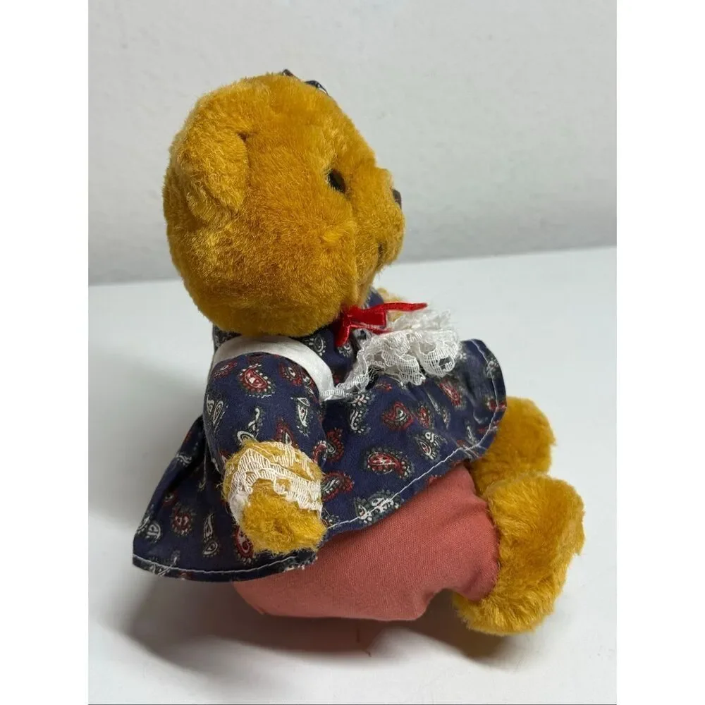 Vtg Braun Original Teddy Bear Mohair Wool Growler Germany Girl Bavarian Dress